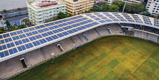 Tata power solar plant installation in Mumbai cricket stadium